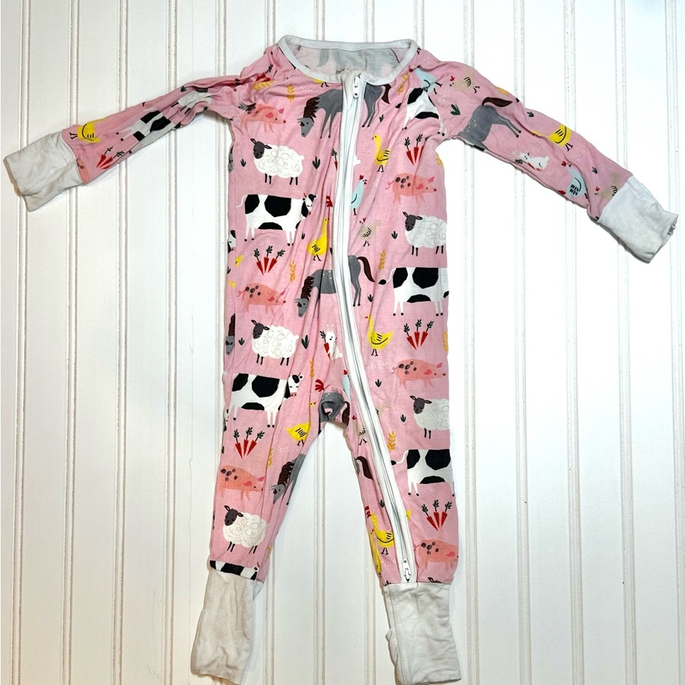 Little Sleepies Pink Farm Animals Bamboo Viscose Zippy